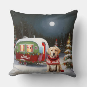 Coussin Aventure de Noël Caravane Labrador d'hiver