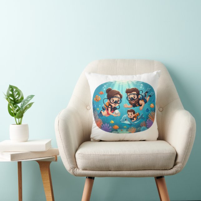 Coussin Aventure de plongée en scaphandre en famille (Chaise)