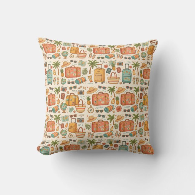 Coussin Aventure de vacances sur un modèle de voyage vinta (Recto)