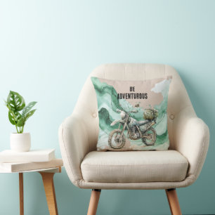 Coussin Aventure en moto vert crème