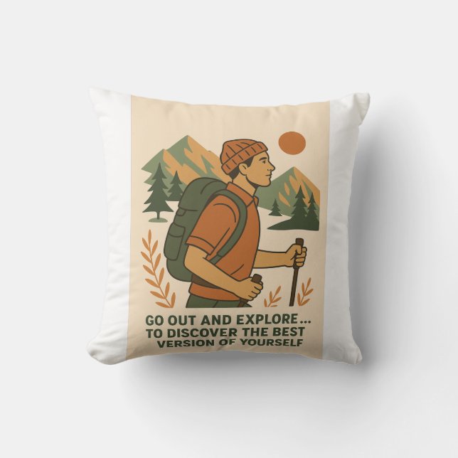 Coussin Aventure Explorez le devis Randonnée Vintage (Recto)