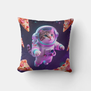 Coussin Aventure spatiale de pizza avec un chat astronaute