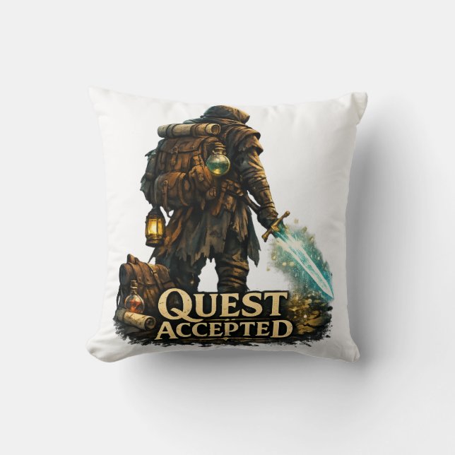 Coussin Aventurier de Fantaisie Acceptant la Quête (Recto)