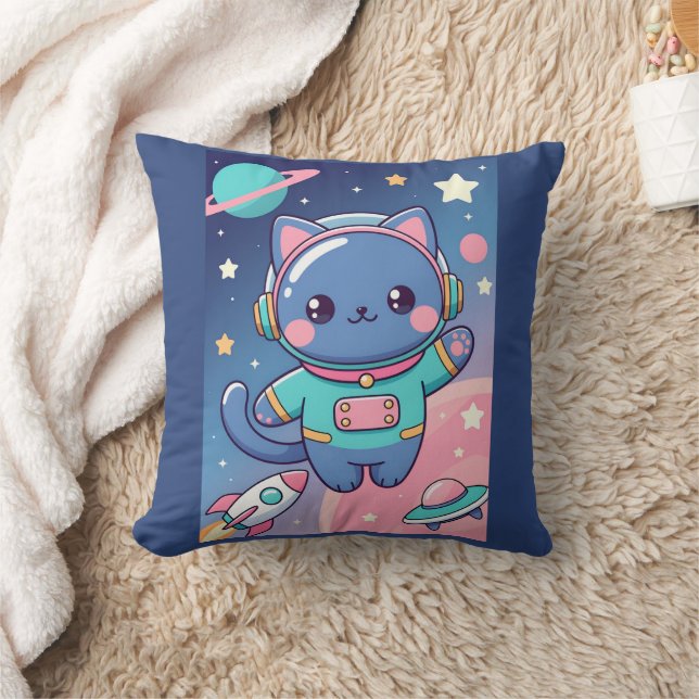 Coussin Aventurier Spatial Astronaute Chat Kawaii Cosmos M (Couverture)