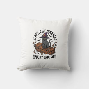 Coussin Avertissement Chat Noir Halloween Vintage Sorcière