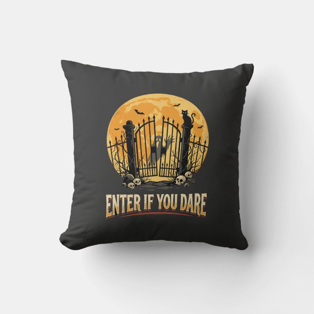 Coussin Avertissement de lune hantée d'Halloween (Recto)