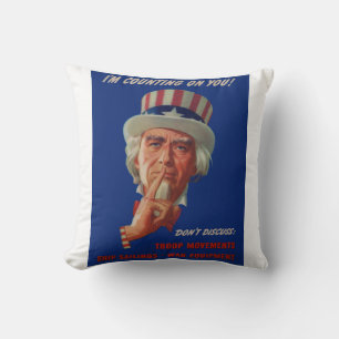 Coussin Avertissement des années 1940 de l'oncle Sam