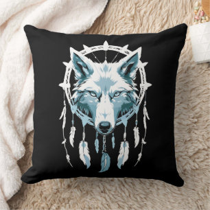 Coussin Avertissement du loup avec attrape-rêves