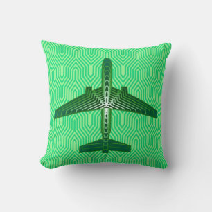 Coussin Avion Art déco, Emerald et Jade Green