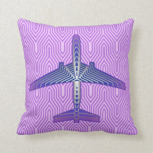 Coussin Avion Art déco, violet violet et gris argenté