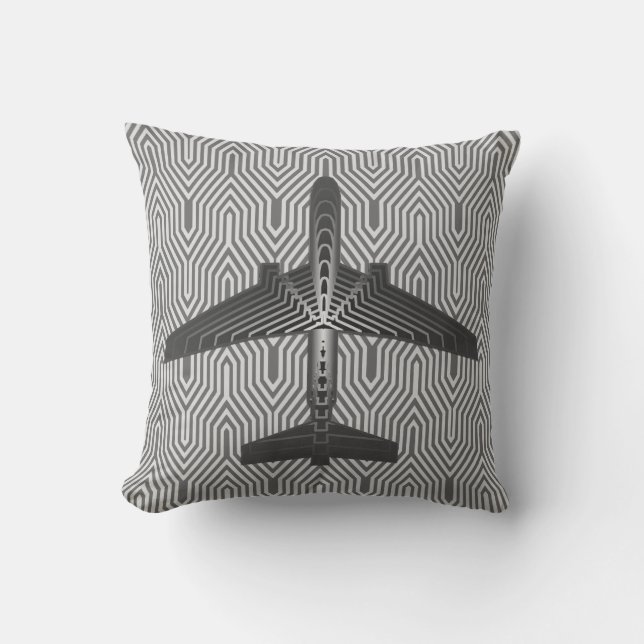 Coussin Avion d'art déco, graphite et gris argenté (Recto)
