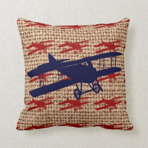Coussin Avion propulseur de biplane vintage sur Burlap Imp