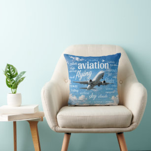 Coussin Avion volant dans un nuage de mots