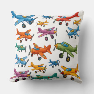Coussin Avions Vintage Colorés - Aviation Rétro