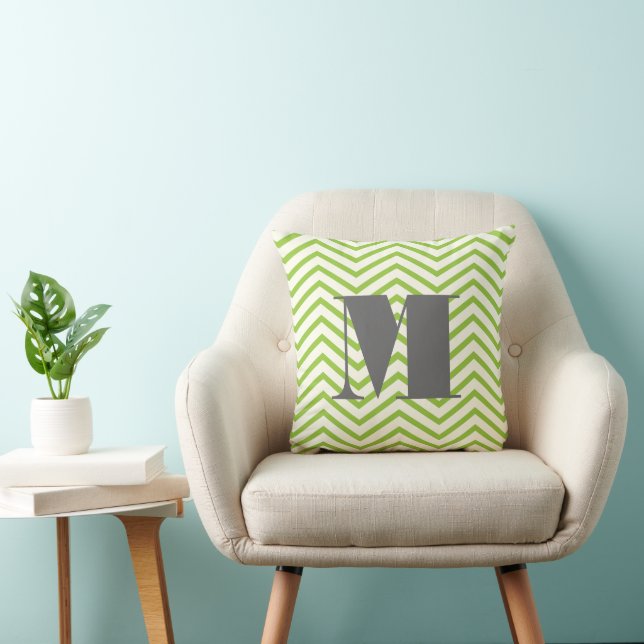 Coussin Avocado vert ivoire et gris monogramme Zig Zag (Chaise)