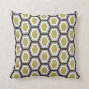 Coussin Avocat et gris de motif d'hexagone de tortue