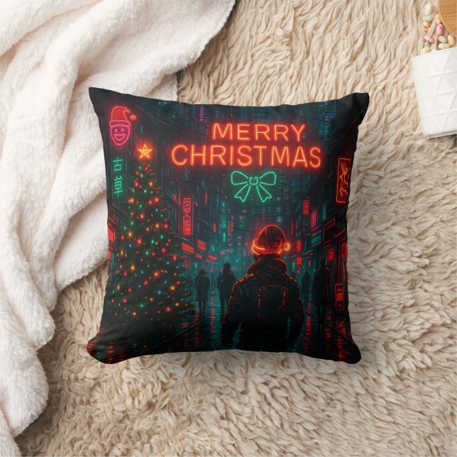 Coussin Awesome cyberpunk Christmas street (Couverture)