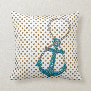 Coussin Awesome fausse parties scintillant paon bleu ancre
