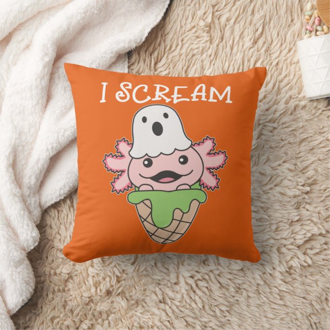 Coussin Axolotl Halloween Ghost I hurle Ice Pun (Couverture)