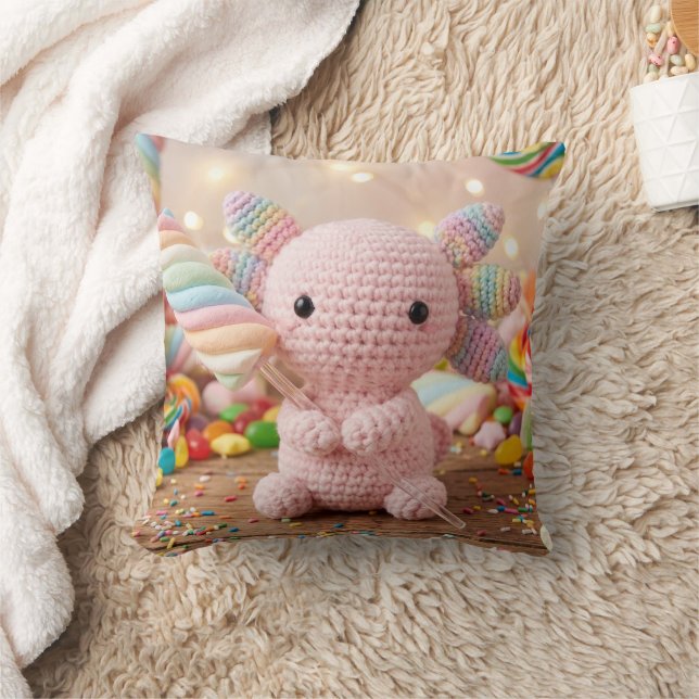 Coussin Axolotl Rose Crocheté Bonbon Pastel  (Couverture)