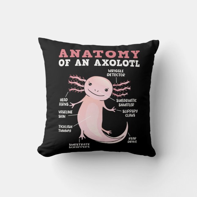 Coussin Axolotls Anatomie D'Un Axolotl Kawaii (Recto)