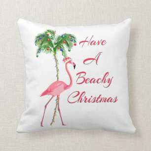 Coussin Ayez Un Flamant rose De Noël De Plage
