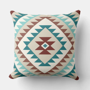 Coussin Aztec Diamond Motif Design Teals Creams Browns