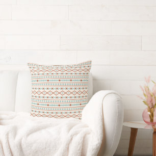 Coussin Aztec Formes Motif rouille crème Turquoise