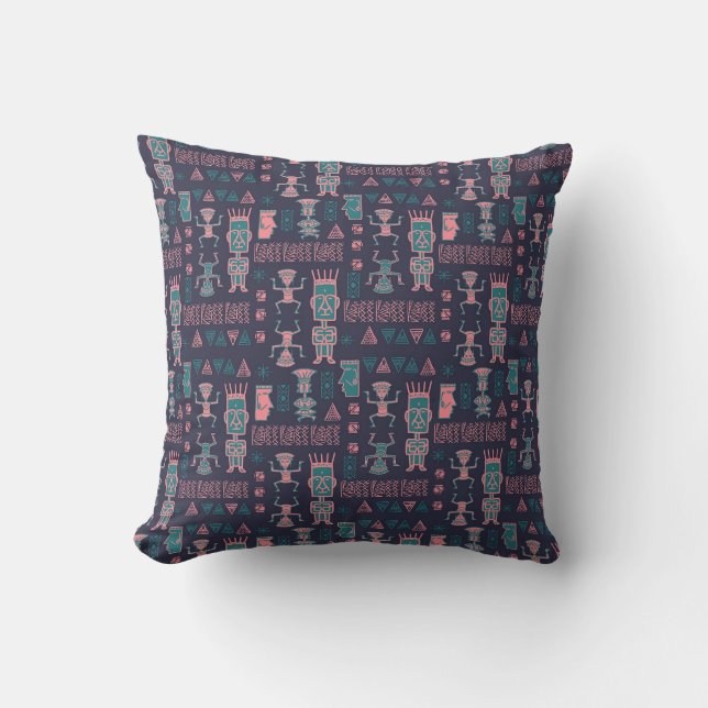 Coussin Aztec Pink et Aqua Indian Man (Recto)