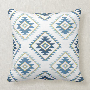 Coussin Aztec Style Motif Big Motif Blues White Gold