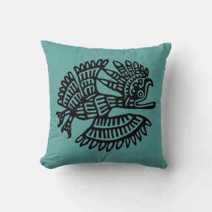 Coussin Aztec turquoise Avec Motif Oiseau