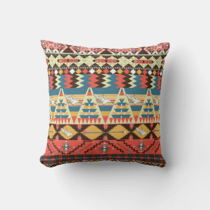 Coussin Aztèque coloré : oiseaux, fleurs motif.