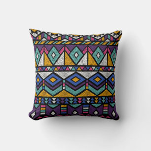 Coussin Aztèque géométrique tribal : Motif Vintage coloré
