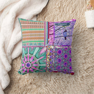 Coussin Azulejos Carreaux géométriques avec Oiseau de Paix