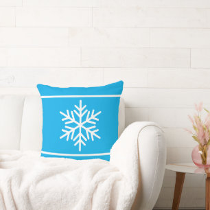 Coussin Azur Clair et Rayures Blanches Flocons de Neige Fe