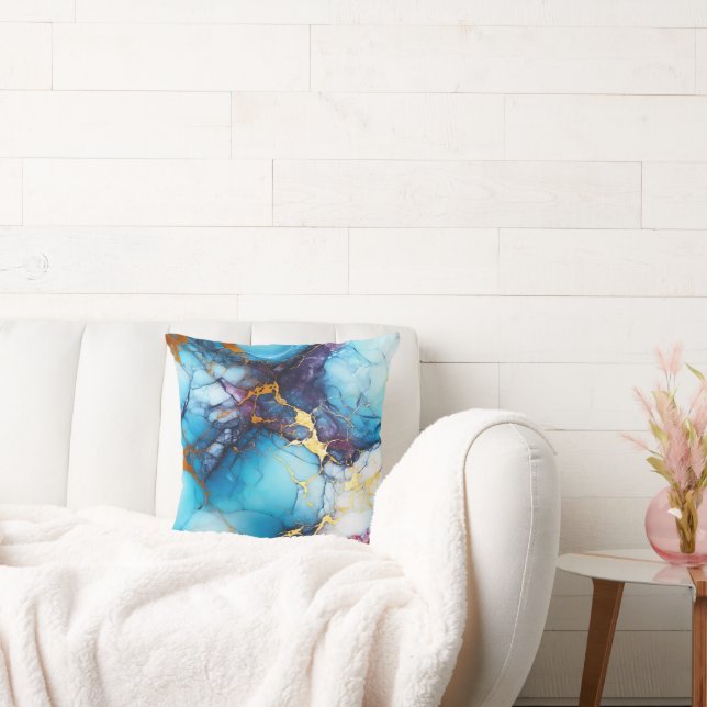 Coussin Azure & Amethyst Marble with Golden Veins (Canapé)