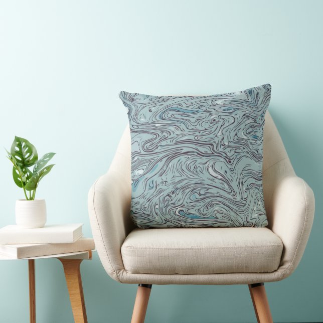 Coussin Azure Ether Marbled Fluid Art Throw Pillow (Chaise)