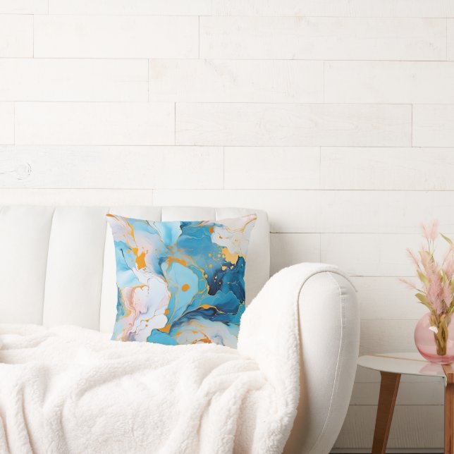 Coussin Azure Marble with Golden Splashes (Canapé)