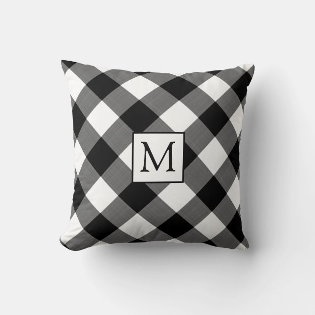 Coussin B&W Buffalo Check Plaid Monogramme (Recto)