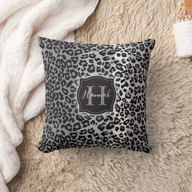 Coussin B & W Leopard Motif avec Monogramme et nom personn (Couverture)