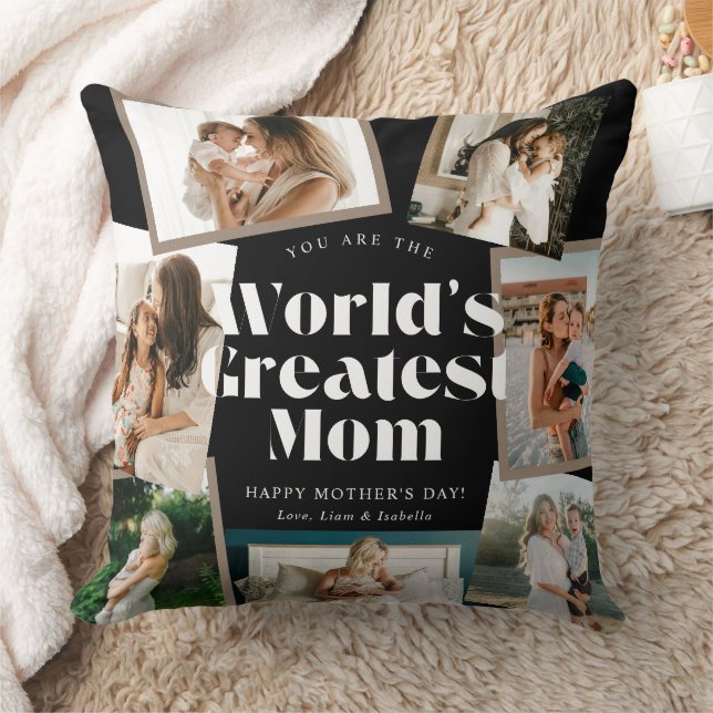 Coussin B & W Meilleure Maman du Monde 7 Collage Photo (Couverture)