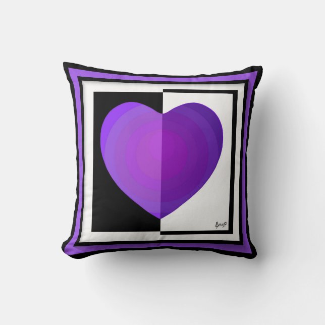 Coussin B&W Purple Hearts Beating (Recto)