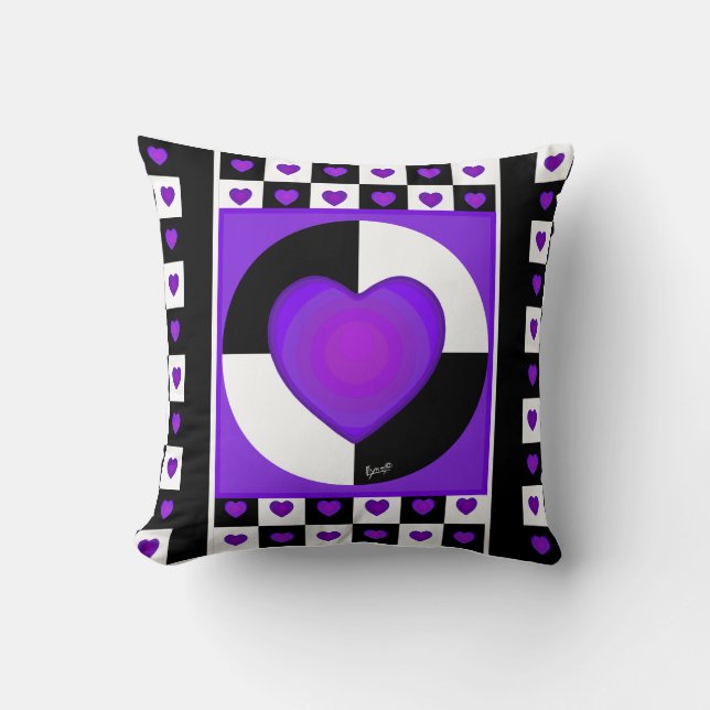 Coussin B&W Purple Hearts Beating (Recto)