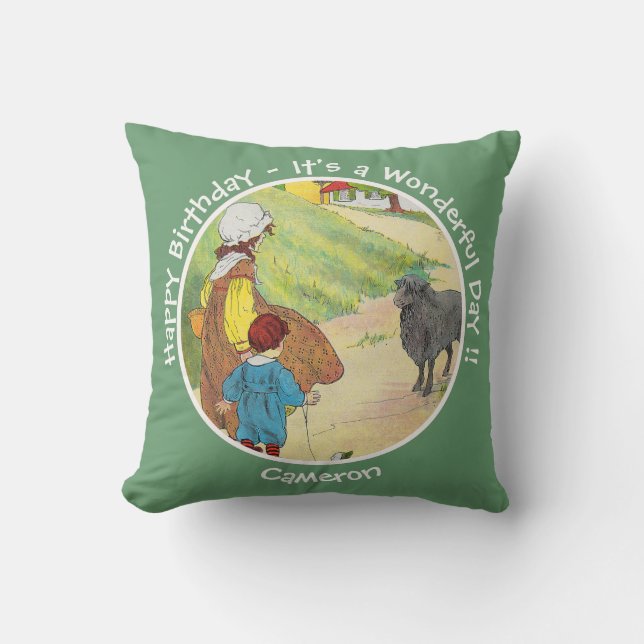 Coussin Baa, Baa, Mouton Noir Collection de Fête d'Anniver (Recto)