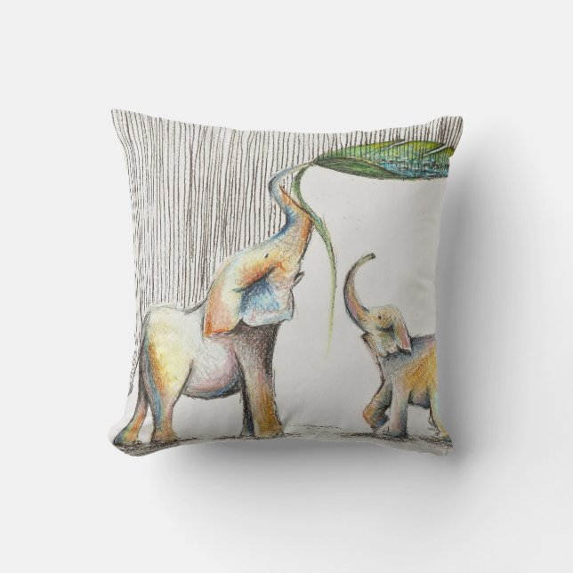 Coussin Baby and Mom Elephant Watercolor (Recto)