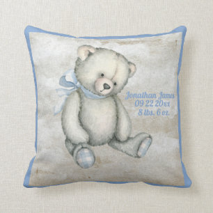 Coussin Baby Bear Blue Ribbon Aquarelle bébé Garçon Vintag
