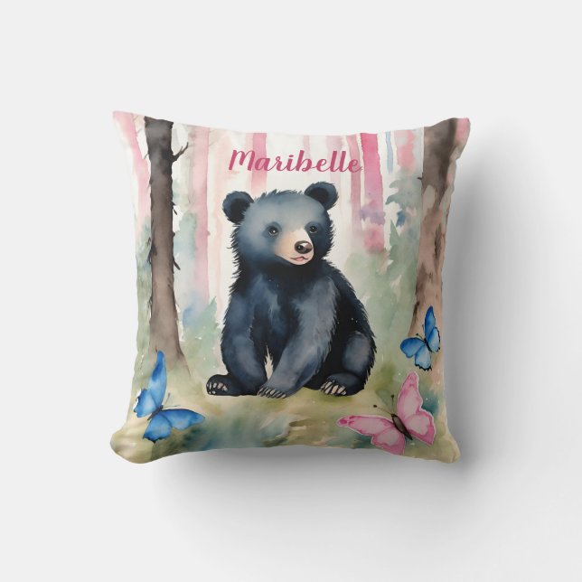 Coussin Baby Black Bear Girls Personnalisé (Recto)