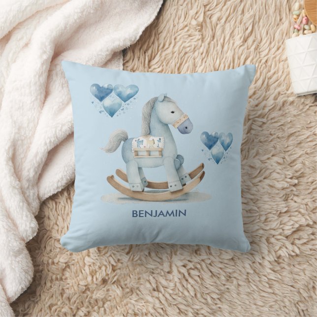 Coussin Baby Blue Nursery Rocking Nom du cheval (Couverture)