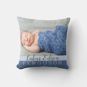 Coussin Baby Boy Blue Keepsaké photo Statistiques de naiss