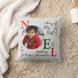 Coussin Baby Boy First Christmas Festive First Noel Photo